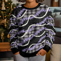 Black Hawaii Palaka Honohono Pikake Kid Ugly Christmas Sweater Hawaiian Orchid Lei Polynesian Pattern - Polynesian Pride