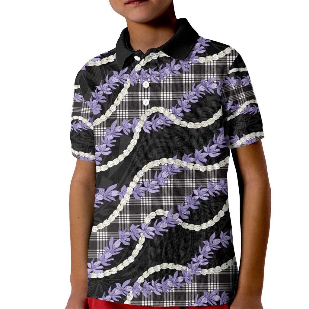 Black Hawaii Palaka Honohono Pikake Kid Polo Shirt Hawaiian Orchid Lei Polynesian Pattern - Polynesian Pride