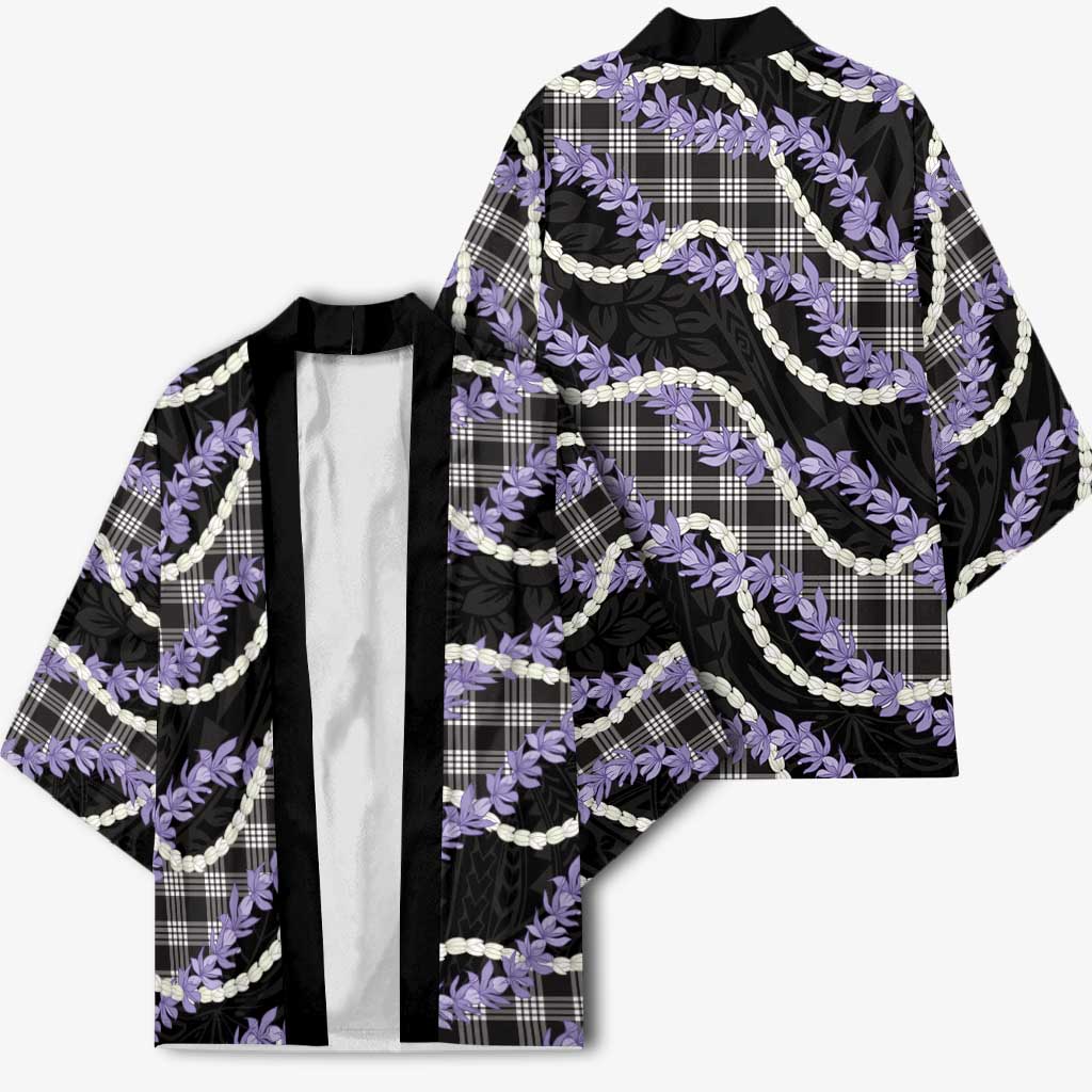 Black Hawaii Palaka Honohono Pikake Kimono Hawaiian Orchid Lei Polynesian Pattern - Polynesian Pride