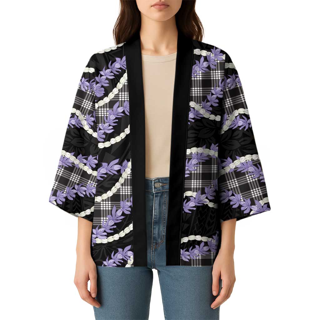 Black Hawaii Palaka Honohono Pikake Kimono Hawaiian Orchid Lei Polynesian Pattern - Polynesian Pride