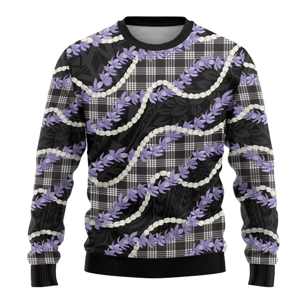 Black Hawaii Palaka Honohono Pikake Ugly Christmas Sweater Hawaiian Orchid Lei Polynesian Pattern - Polynesian Pride
