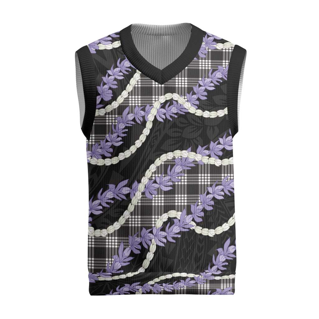Black Hawaii Palaka Honohono Pikake Christmas Knitted V-Neck Vest Hawaiian Orchid Lei Polynesian Pattern - Polynesian Pride