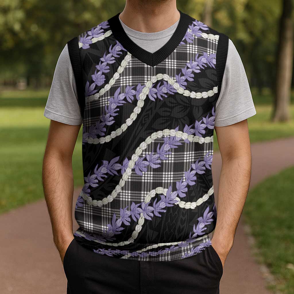 Black Hawaii Palaka Honohono Pikake Christmas Knitted V-Neck Vest Hawaiian Orchid Lei Polynesian Pattern - Polynesian Pride