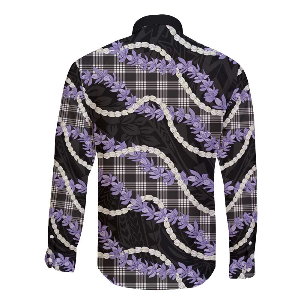 Black Hawaii Palaka Honohono Pikake Long Sleeve Button Shirt Hawaiian Orchid Lei Polynesian Pattern - Polynesian Pride