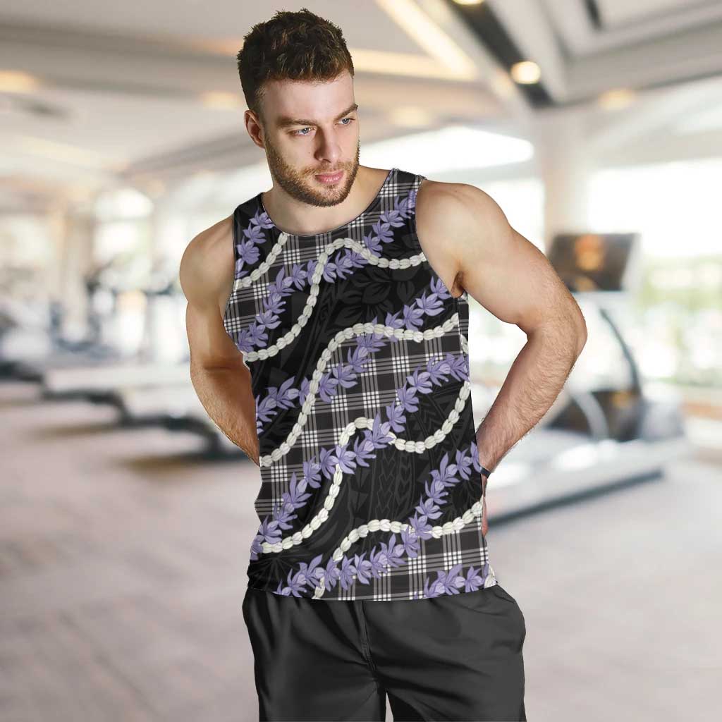 Black Hawaii Palaka Honohono Pikake Men Tank Top Hawaiian Orchid Lei Polynesian Pattern - Polynesian Pride
