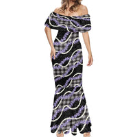 Black Hawaii Palaka Honohono Pikake Mermaid Dress Hawaiian Orchid Lei Polynesian Pattern - Polynesian Pride