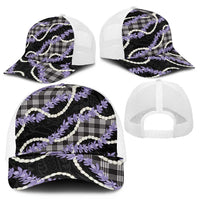 Black Hawaii Palaka Honohono Pikake Mesh Trucker Cap Hawaiian Orchid Lei Polynesian Pattern - Polynesian Pride