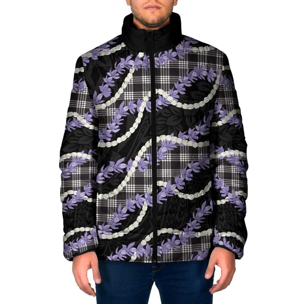 Black Hawaii Palaka Honohono Pikake Padded Jacket Hawaiian Orchid Lei Polynesian Pattern LT14 Men Black - Polynesian Pride