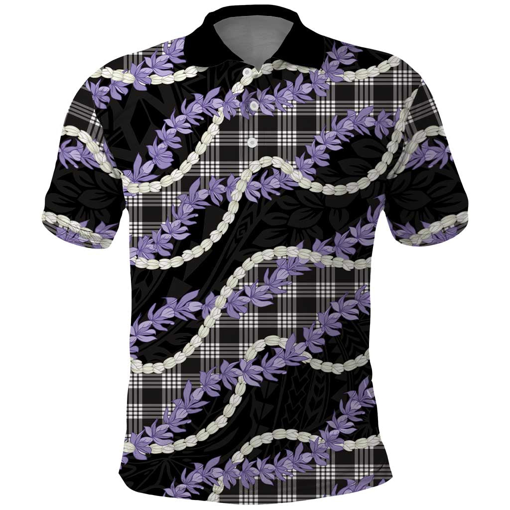 Black Hawaii Palaka Honohono Pikake Polo Shirt Hawaiian Orchid Lei Polynesian Pattern - Polynesian Pride