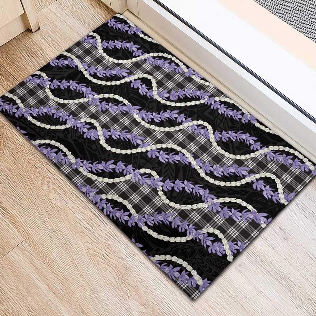 Black Hawaii Palaka Honohono Pikake Rubber Doormat Hawaiian Orchid Lei Polynesian Pattern - Polynesian Pride