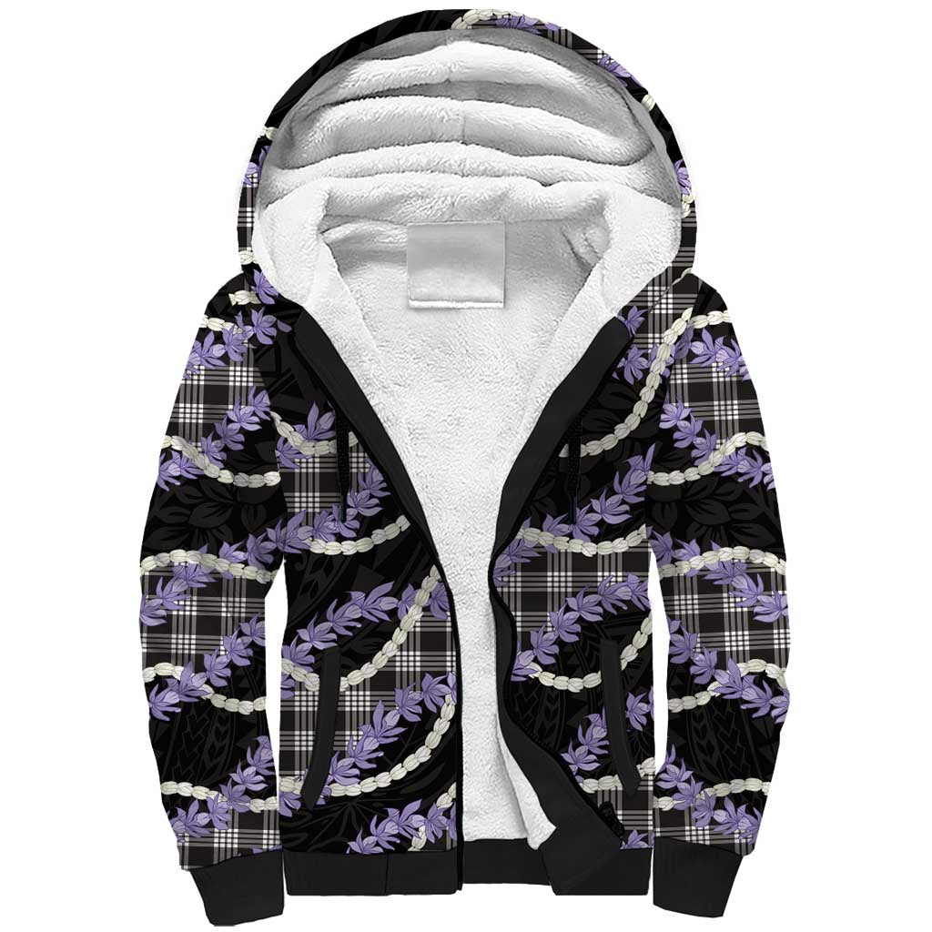 Black Hawaii Palaka Honohono Pikake Sherpa Hoodie Hawaiian Orchid Lei Polynesian Pattern LT14 Unisex Black - Polynesian Pride