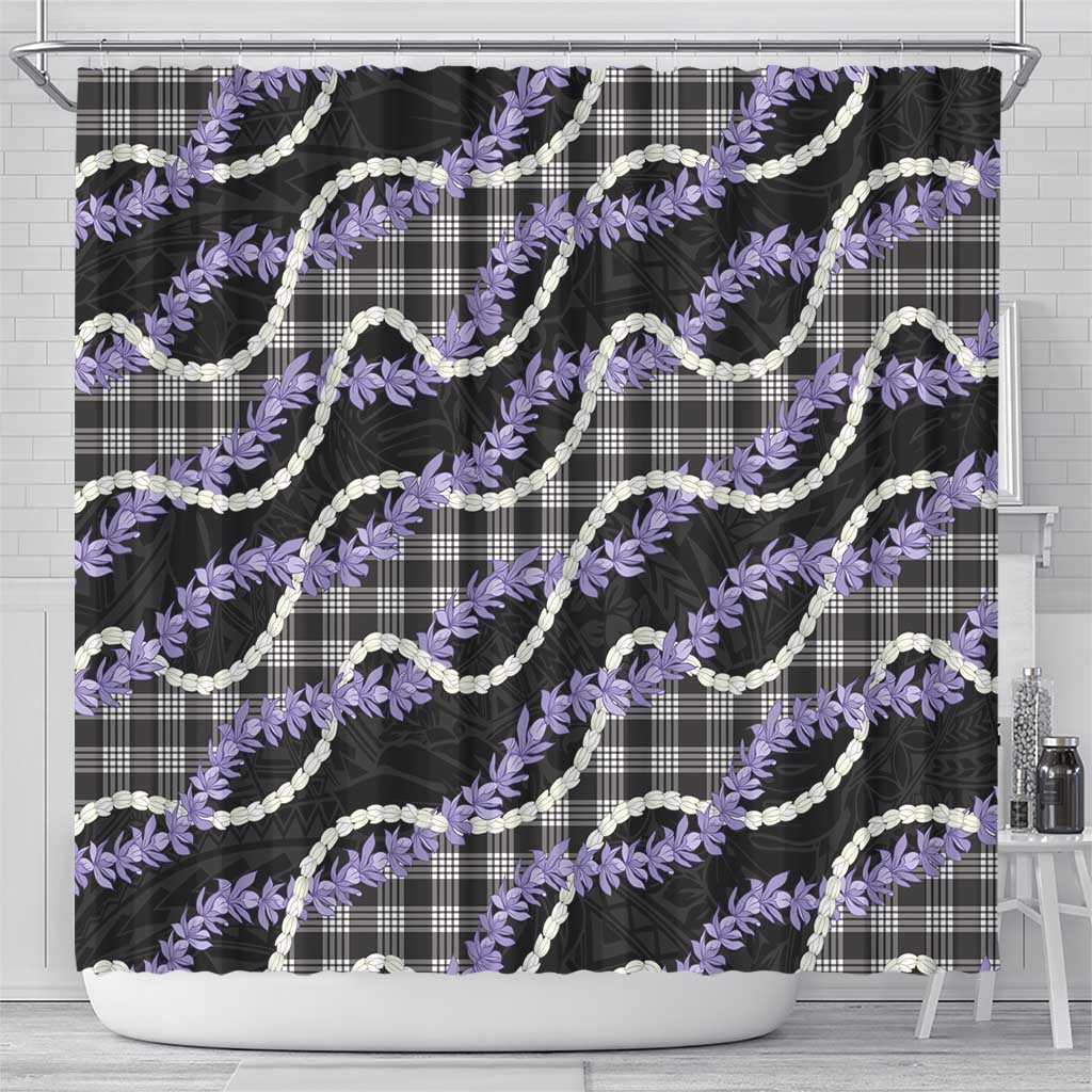 Black Hawaii Palaka Honohono Pikake Shower Curtain Hawaiian Orchid Lei Polynesian Pattern - Polynesian Pride