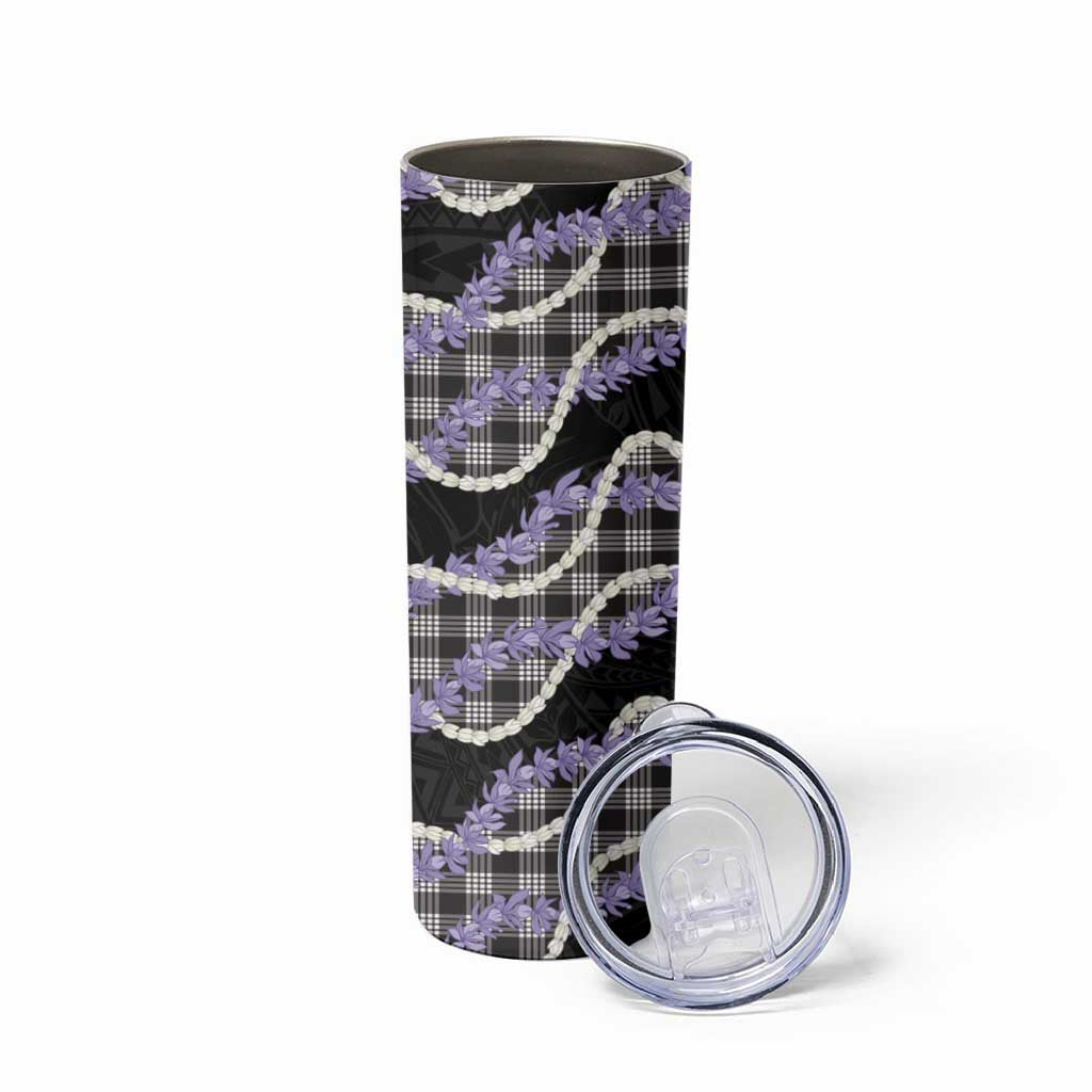Black Hawaii Palaka Honohono Pikake Skinny Tumbler Hawaiian Orchid Lei Polynesian Pattern - Polynesian Pride