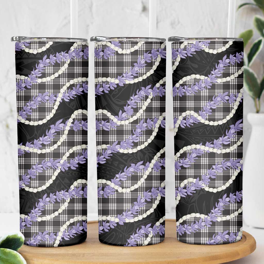 Black Hawaii Palaka Honohono Pikake Skinny Tumbler Hawaiian Orchid Lei Polynesian Pattern - Polynesian Pride