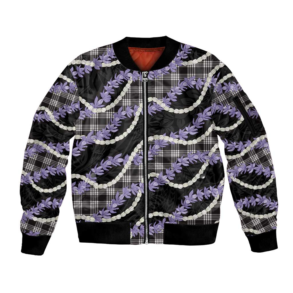 Black Hawaii Palaka Honohono Pikake Sleeve Zip Bomber Jacket Hawaiian Orchid Lei Polynesian Pattern LT14 Unisex Black - Polynesian Pride