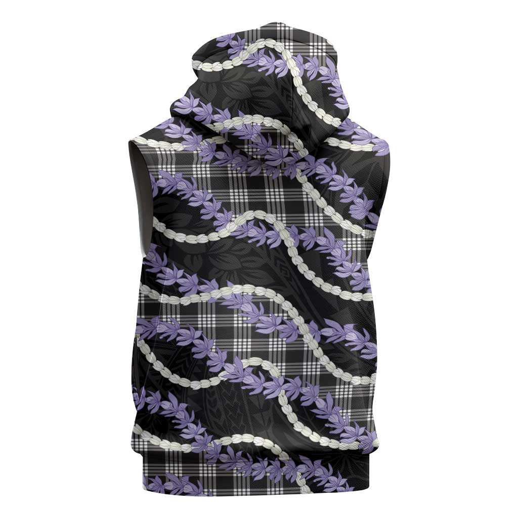 Black Hawaii Palaka Honohono Pikake Sleeveless Hoodie Hawaiian Orchid Lei Polynesian Pattern - Polynesian Pride