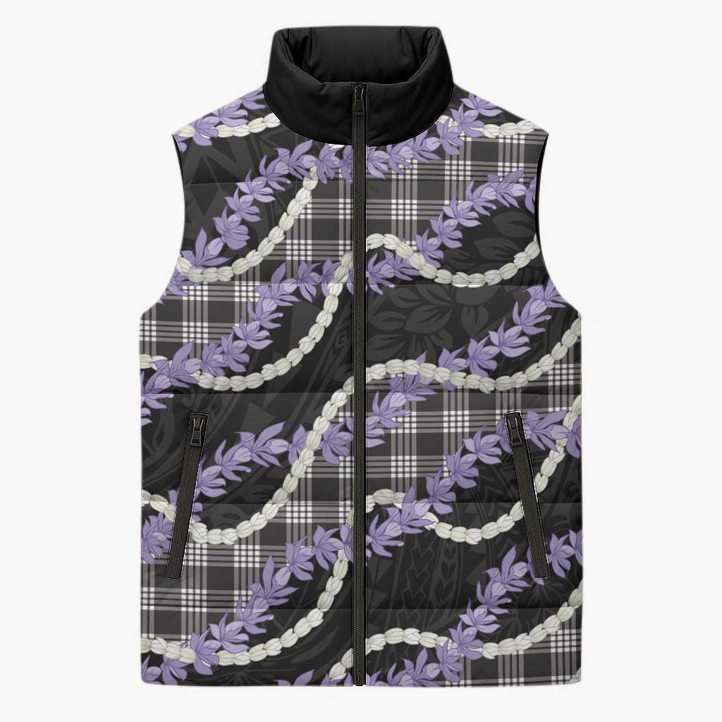 Black Hawaii Palaka Honohono Pikake Sleeveless Puffer Jacket Hawaiian Orchid Lei Polynesian Pattern LT14 Unisex Black - Polynesian Pride
