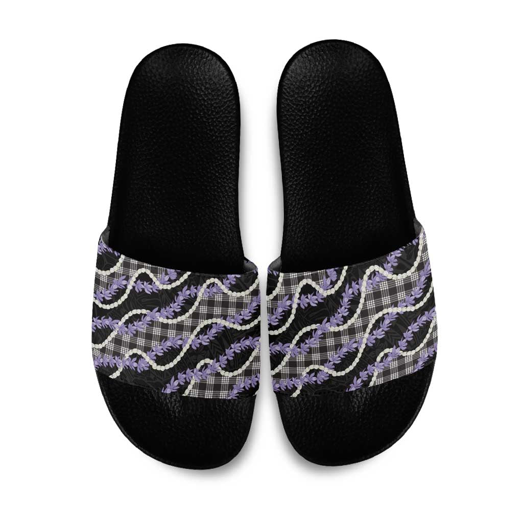 Black Hawaii Palaka Honohono Pikake Slide Sandals Hawaiian Orchid Lei Polynesian Pattern LT14 Black - Polynesian Pride