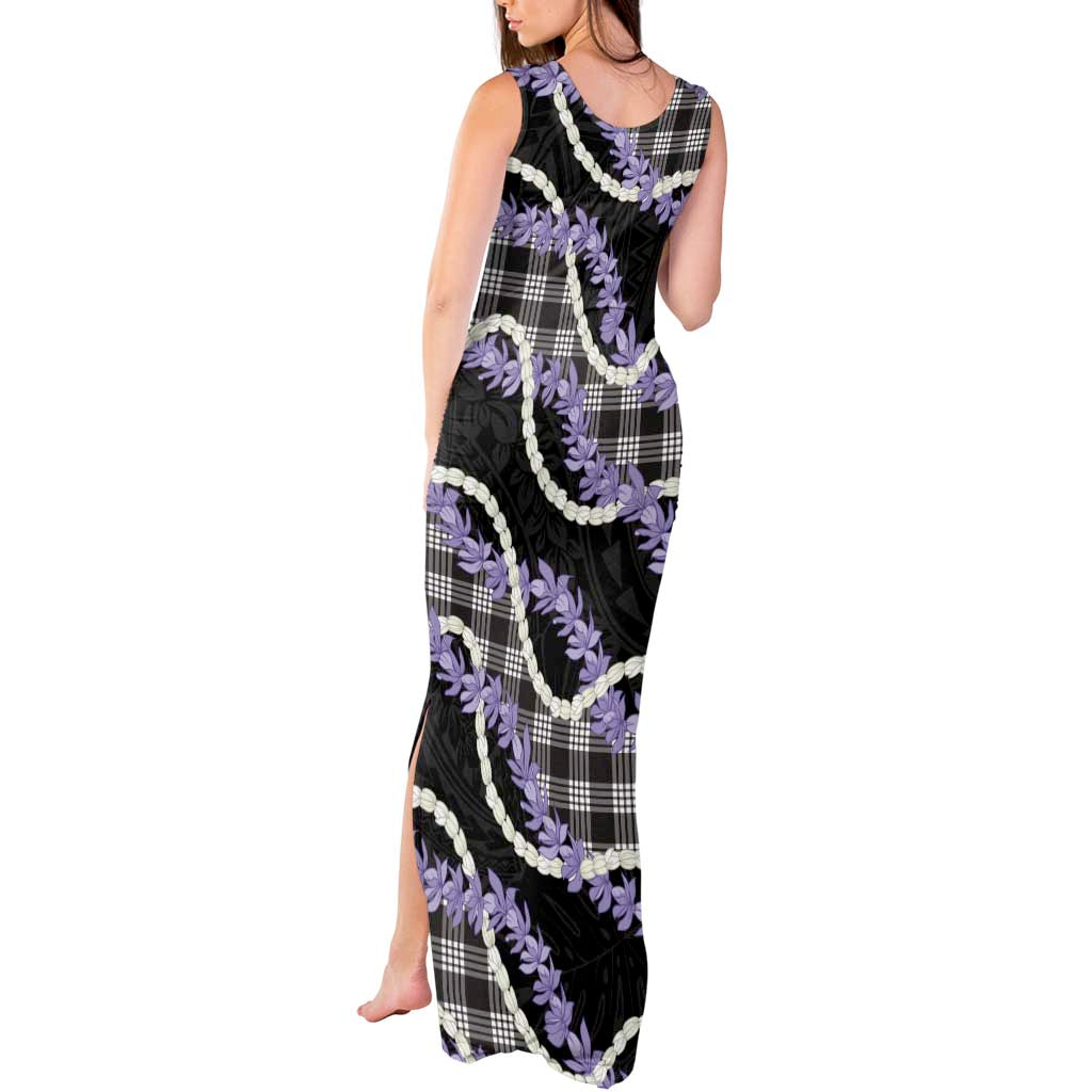Black Hawaii Palaka Honohono Pikake Tank Maxi Dress Hawaiian Orchid Lei Polynesian Pattern - Polynesian Pride