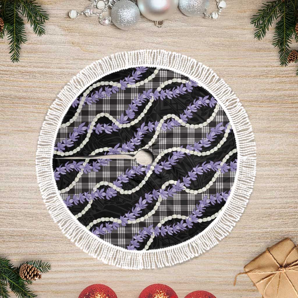 Black Hawaii Palaka Honohono Pikake Tree Skirt Hawaiian Orchid Lei Polynesian Pattern - Polynesian Pride
