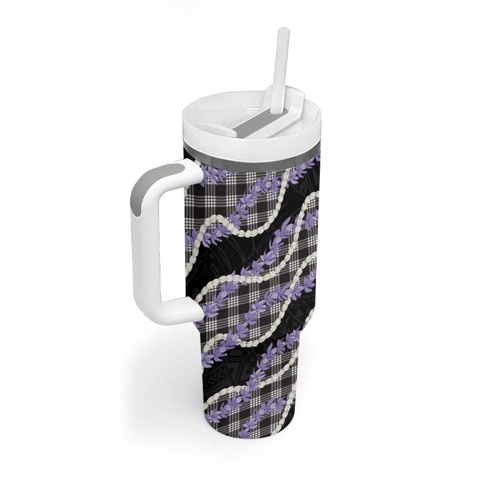 Black Hawaii Palaka Honohono Pikake Tumbler With Handle Hawaiian Orchid Lei Polynesian Pattern - Polynesian Pride