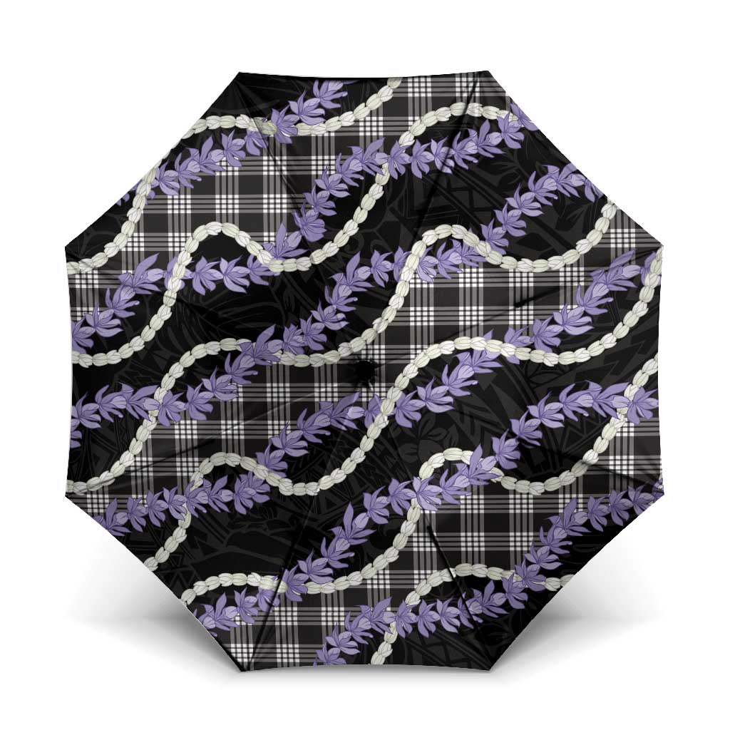 Black Hawaii Palaka Honohono Pikake Umbrella Hawaiian Orchid Lei Polynesian Pattern LT14 One Size Folded 11.42 inch Opened Diameter 37.4 inch Black - Polynesian Pride