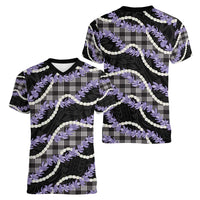 Black Hawaii Palaka Honohono Pikake Women V-Neck T-Shirt Hawaiian Orchid Lei Polynesian Pattern - Polynesian Pride