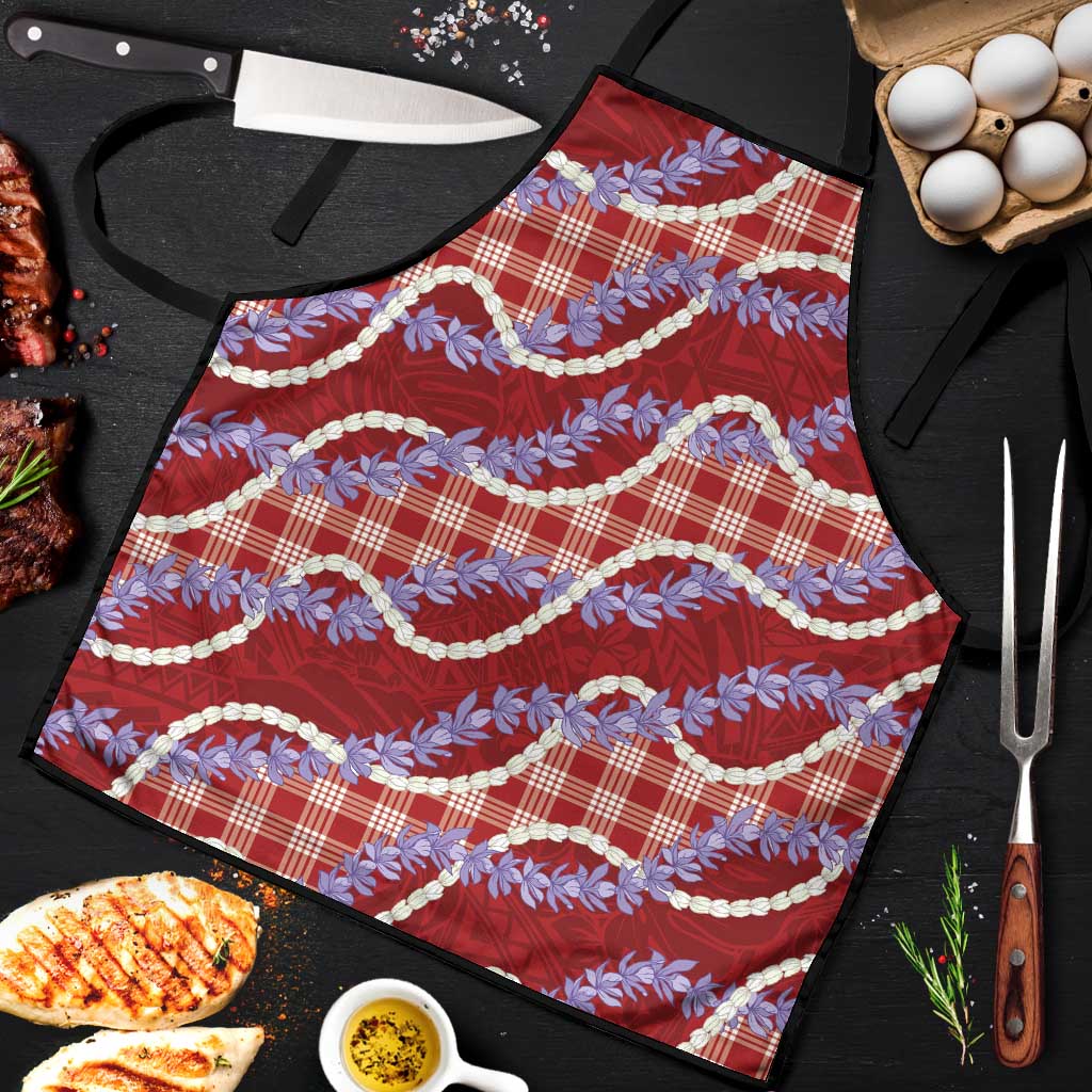 Red Hawaii Palaka Honohono Pikake Apron Hawaiian Orchid Lei Polynesian Pattern - Polynesian Pride