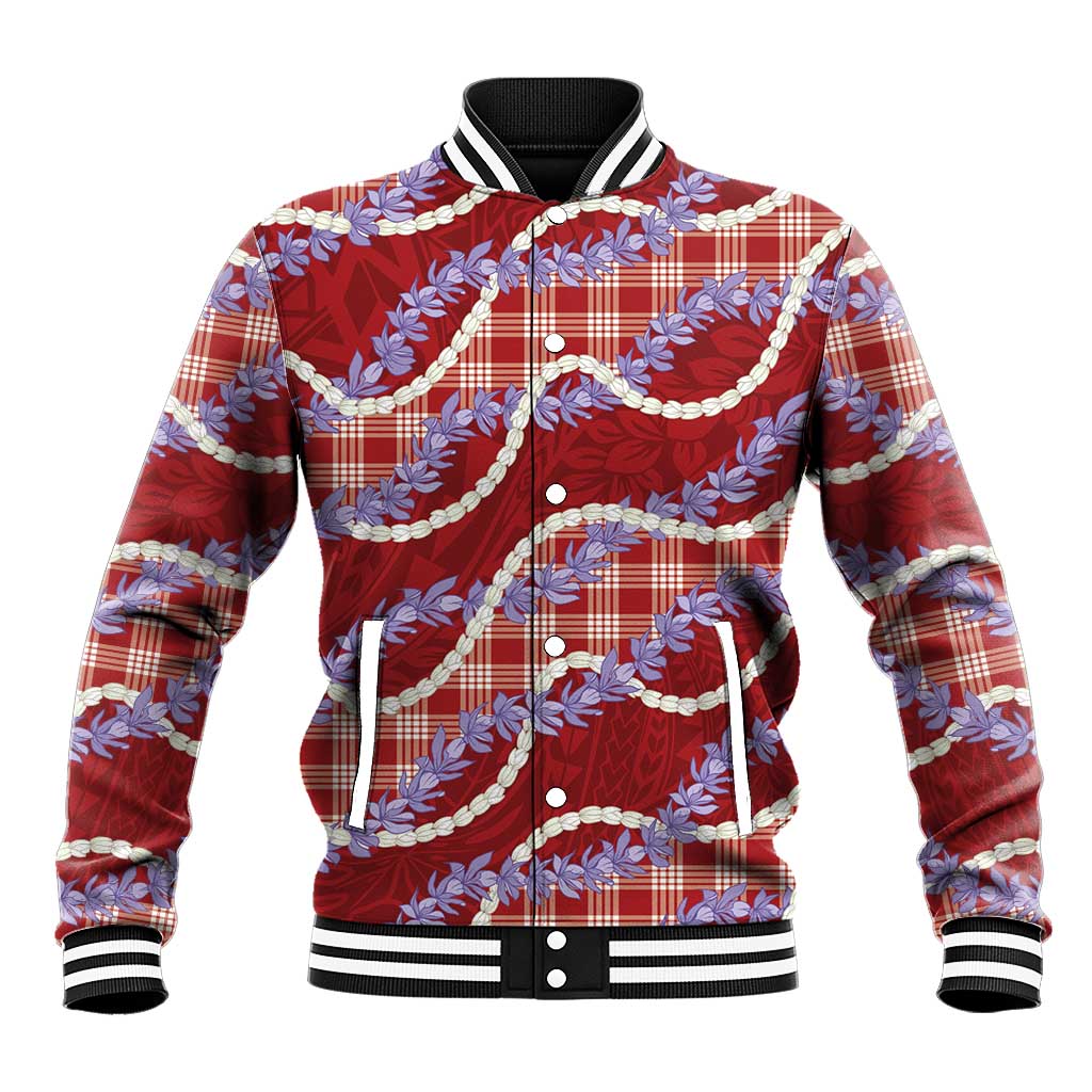 Red Hawaii Palaka Honohono Pikake Baseball Jacket Hawaiian Orchid Lei Polynesian Pattern LT14 Unisex Red - Polynesian Pride