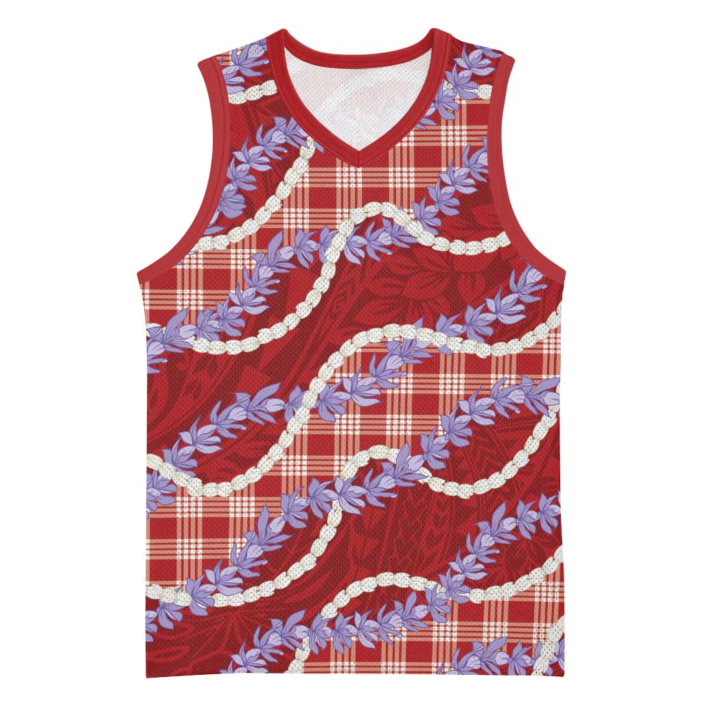 Red Hawaii Palaka Honohono Pikake Basketball Jersey Hawaiian Orchid Lei Polynesian Pattern LT14 Unisex Red - Polynesian Pride