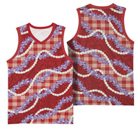 Red Hawaii Palaka Honohono Pikake Basketball Jersey Hawaiian Orchid Lei Polynesian Pattern - Polynesian Pride
