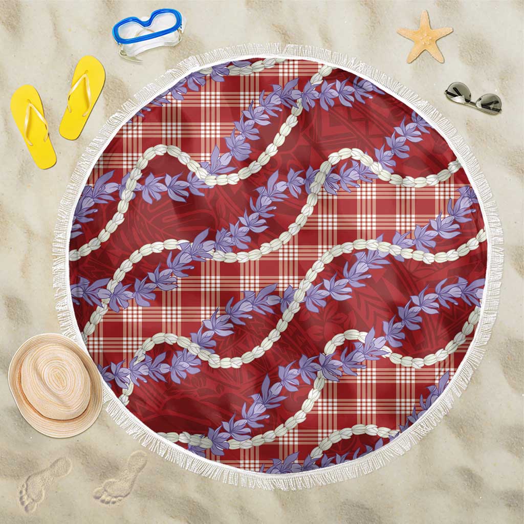 Red Hawaii Palaka Honohono Pikake Beach Blanket Hawaiian Orchid Lei Polynesian Pattern LT14 One Size 150cm Red - Polynesian Pride