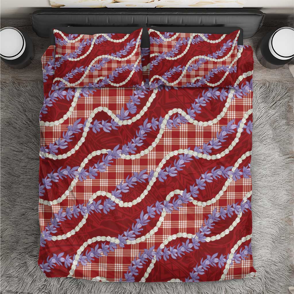 Red Hawaii Palaka Honohono Pikake Bedding Set Hawaiian Orchid Lei Polynesian Pattern - Polynesian Pride