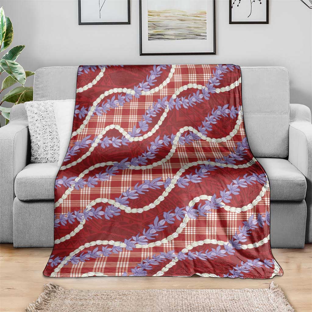 Red Hawaii Palaka Honohono Pikake Blanket Hawaiian Orchid Lei Polynesian Pattern - Polynesian Pride