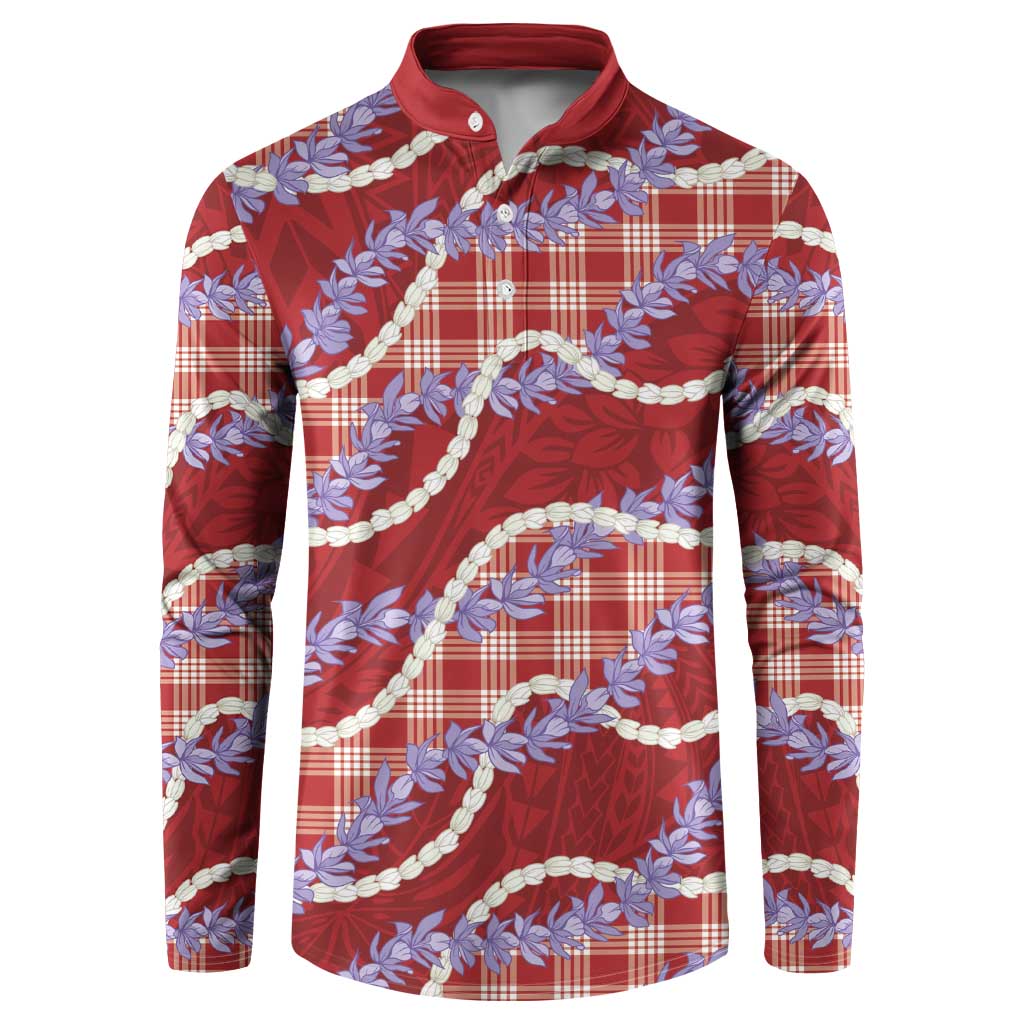Red Hawaii Palaka Honohono Pikake Button Sweatshirt Hawaiian Orchid Lei Polynesian Pattern LT14 Red - Polynesian Pride