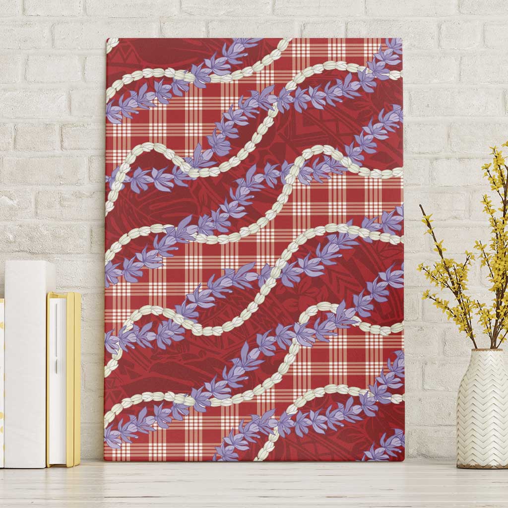 Red Hawaii Palaka Honohono Pikake Canvas Wall Art Hawaiian Orchid Lei Polynesian Pattern - Polynesian Pride