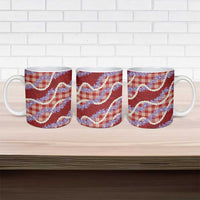 Red Hawaii Palaka Honohono Pikake Ceramic Mug Hawaiian Orchid Lei Polynesian Pattern - Polynesian Pride