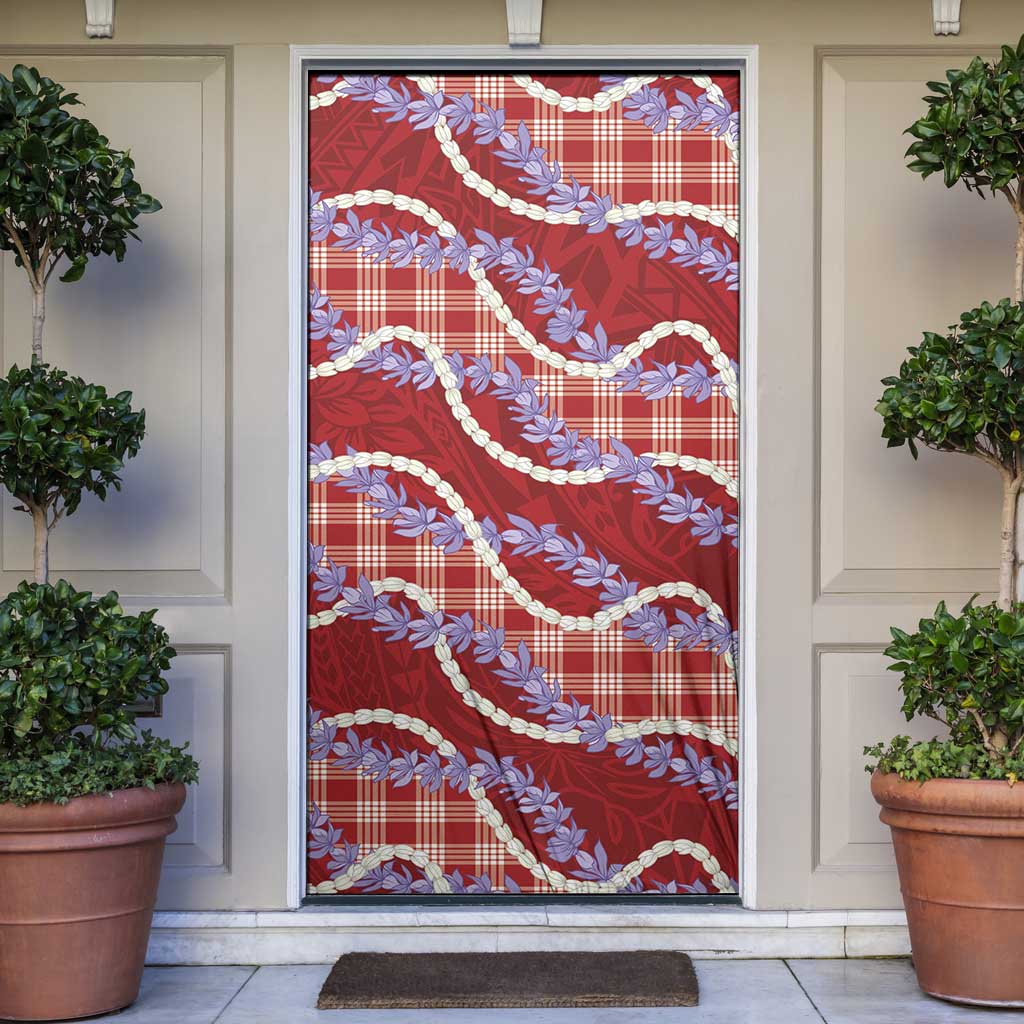Red Hawaii Palaka Honohono Pikake Door Cover Hawaiian Orchid Lei Polynesian Pattern - Polynesian Pride