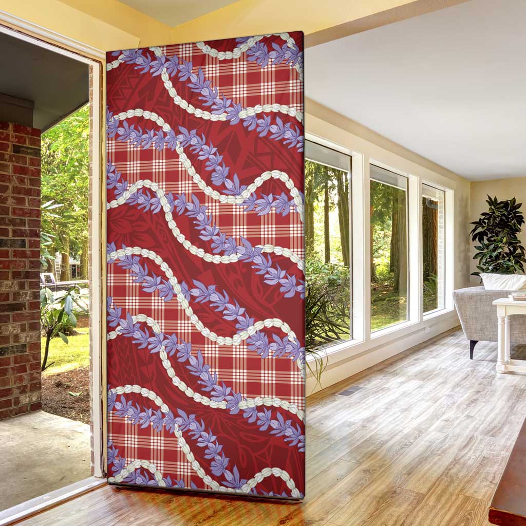 Red Hawaii Palaka Honohono Pikake Door Cover Hawaiian Orchid Lei Polynesian Pattern - Polynesian Pride