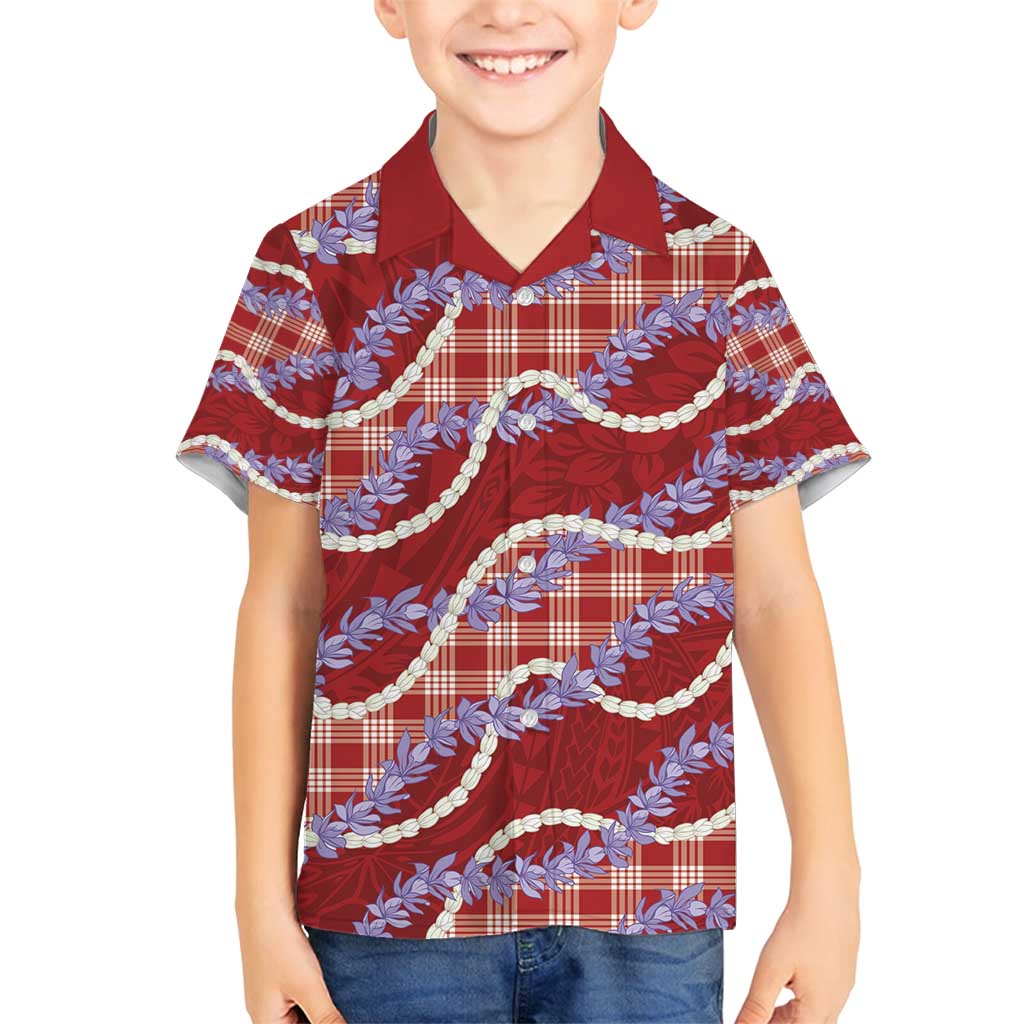 Red Hawaii Palaka Honohono Pikake Family Matching Long Sleeve Bodycon Dress and Hawaiian Shirt Hawaiian Orchid Lei Polynesian Pattern - Polynesian Pride