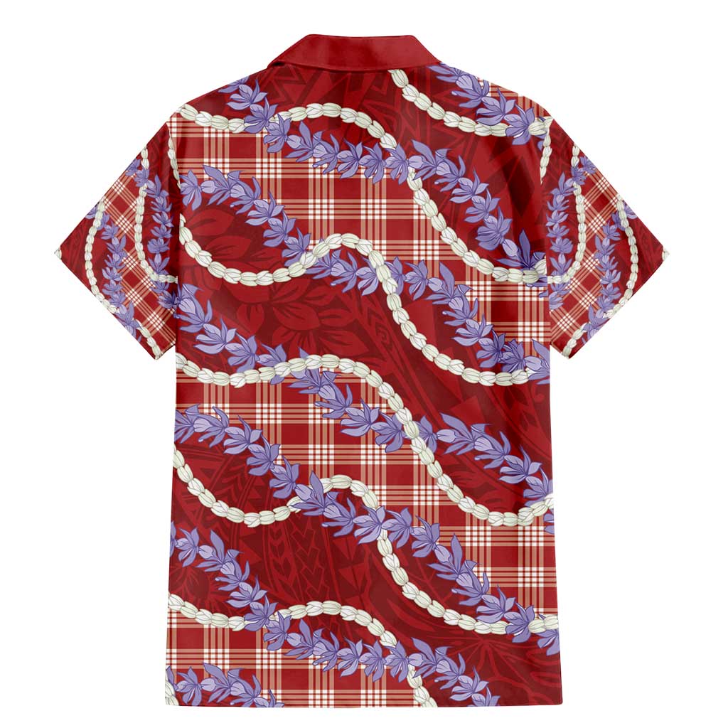 Red Hawaii Palaka Honohono Pikake Family Matching Mermaid Dress and Hawaiian Shirt Hawaiian Orchid Lei Polynesian Pattern - Polynesian Pride