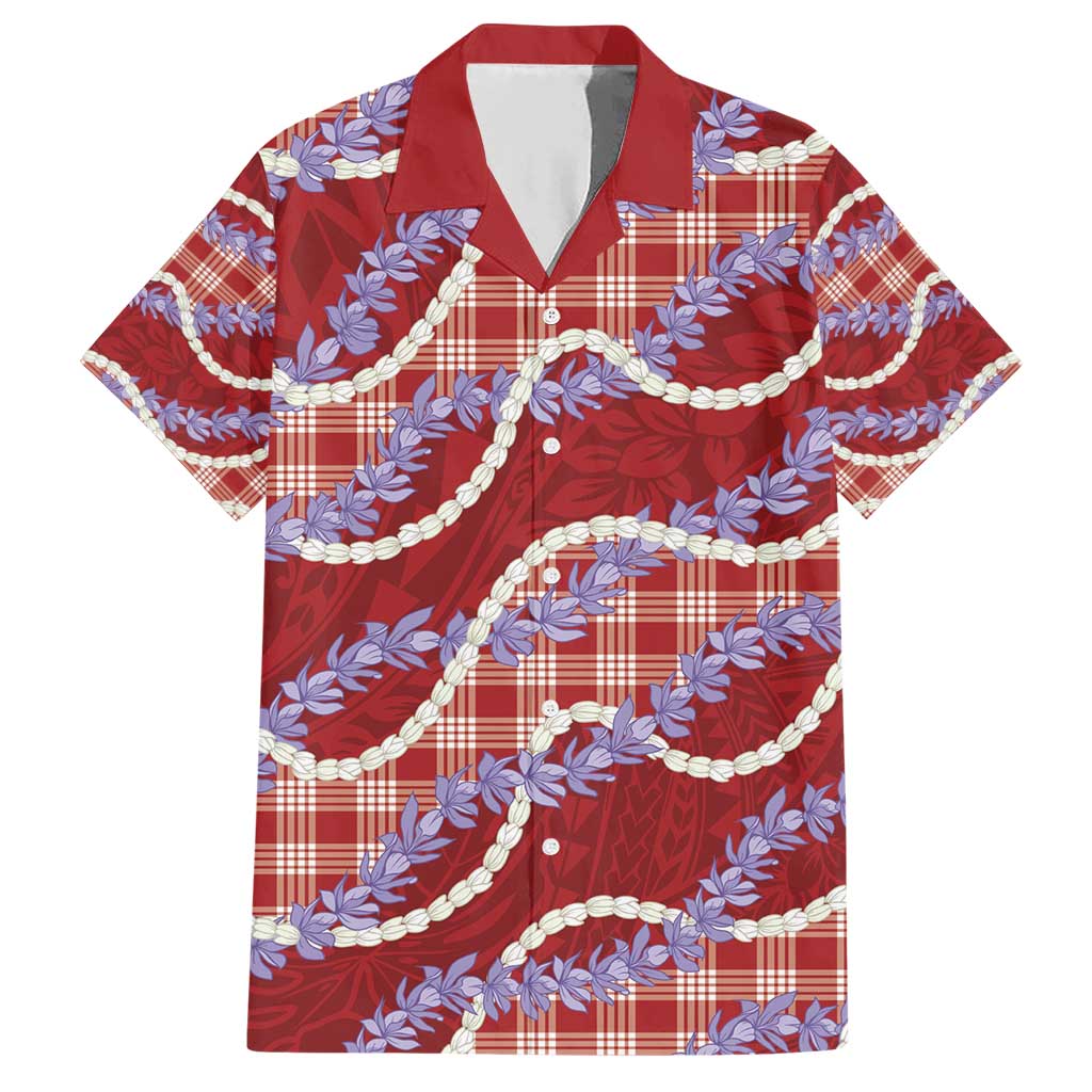 Red Hawaii Palaka Honohono Pikake Family Matching Short Sleeve Bodycon Dress and Hawaiian Shirt Hawaiian Orchid Lei Polynesian Pattern - Polynesian Pride