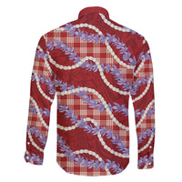 Red Hawaii Palaka Honohono Pikake Family Matching Short Sleeve Bodycon Dress and Hawaiian Shirt Hawaiian Orchid Lei Polynesian Pattern - Polynesian Pride