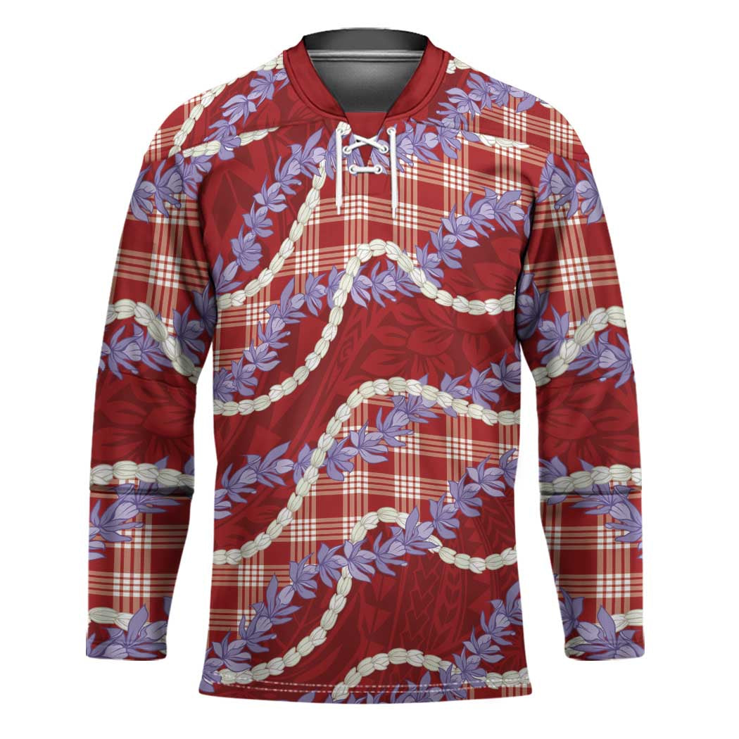 Red Hawaii Palaka Honohono Pikake Hockey Jersey Hawaiian Orchid Lei Polynesian Pattern LT14 Unisex Red - Polynesian Pride