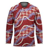 Red Hawaii Palaka Honohono Pikake Hockey Jersey Hawaiian Orchid Lei Polynesian Pattern - Polynesian Pride