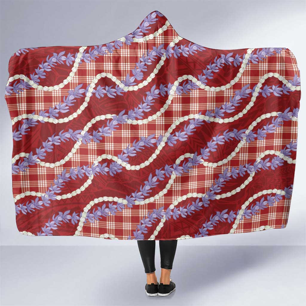 Red Hawaii Palaka Honohono Pikake Hooded Blanket Hawaiian Orchid Lei Polynesian Pattern - Polynesian Pride
