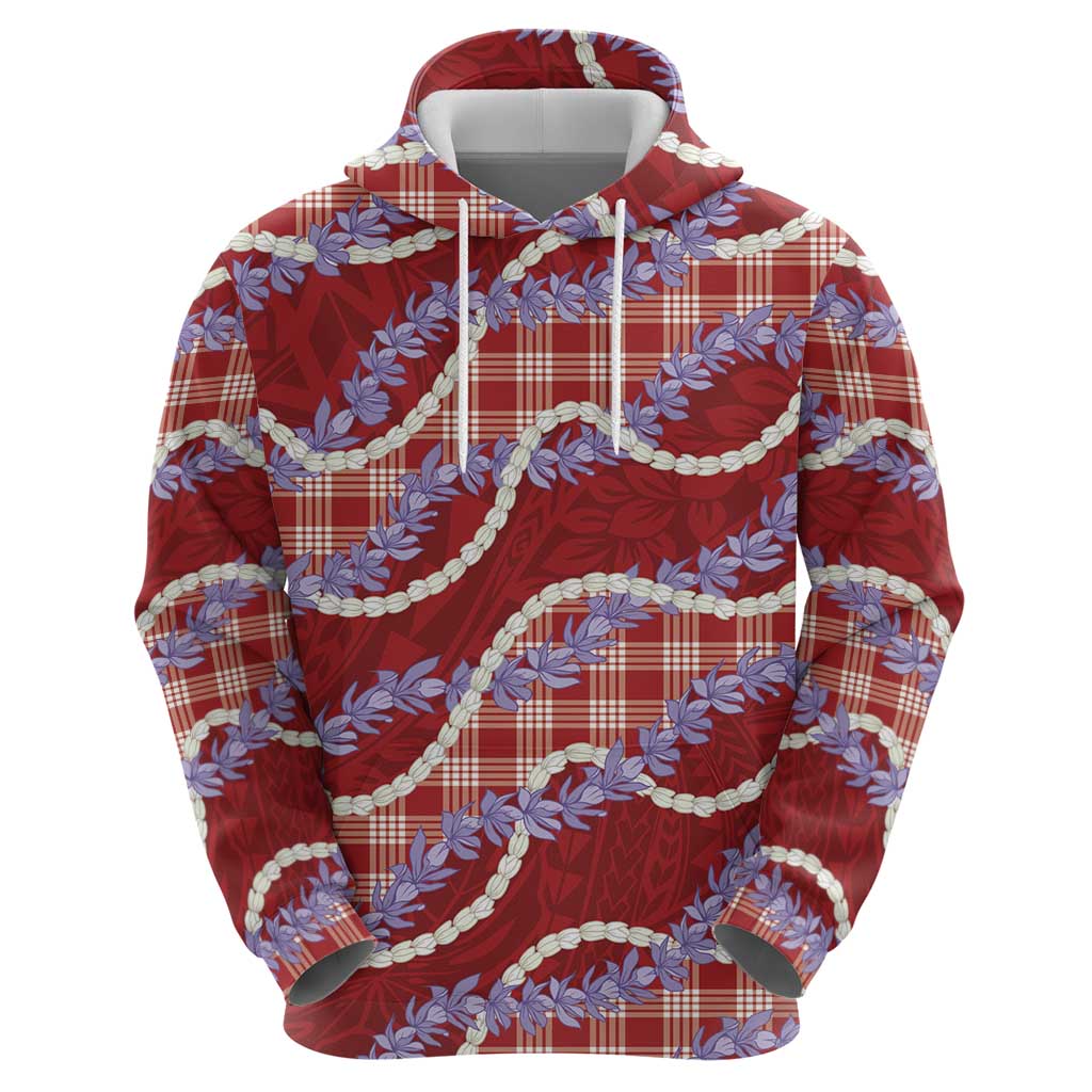 Red Hawaii Palaka Honohono Pikake Hoodie Hawaiian Orchid Lei Polynesian Pattern - Polynesian Pride