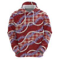 Red Hawaii Palaka Honohono Pikake Hoodie Hawaiian Orchid Lei Polynesian Pattern - Polynesian Pride