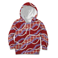 Red Hawaii Palaka Honohono Pikake Kid Hoodie Hawaiian Orchid Lei Polynesian Pattern - Polynesian Pride