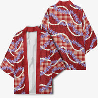 Red Hawaii Palaka Honohono Pikake Kimono Hawaiian Orchid Lei Polynesian Pattern - Polynesian Pride